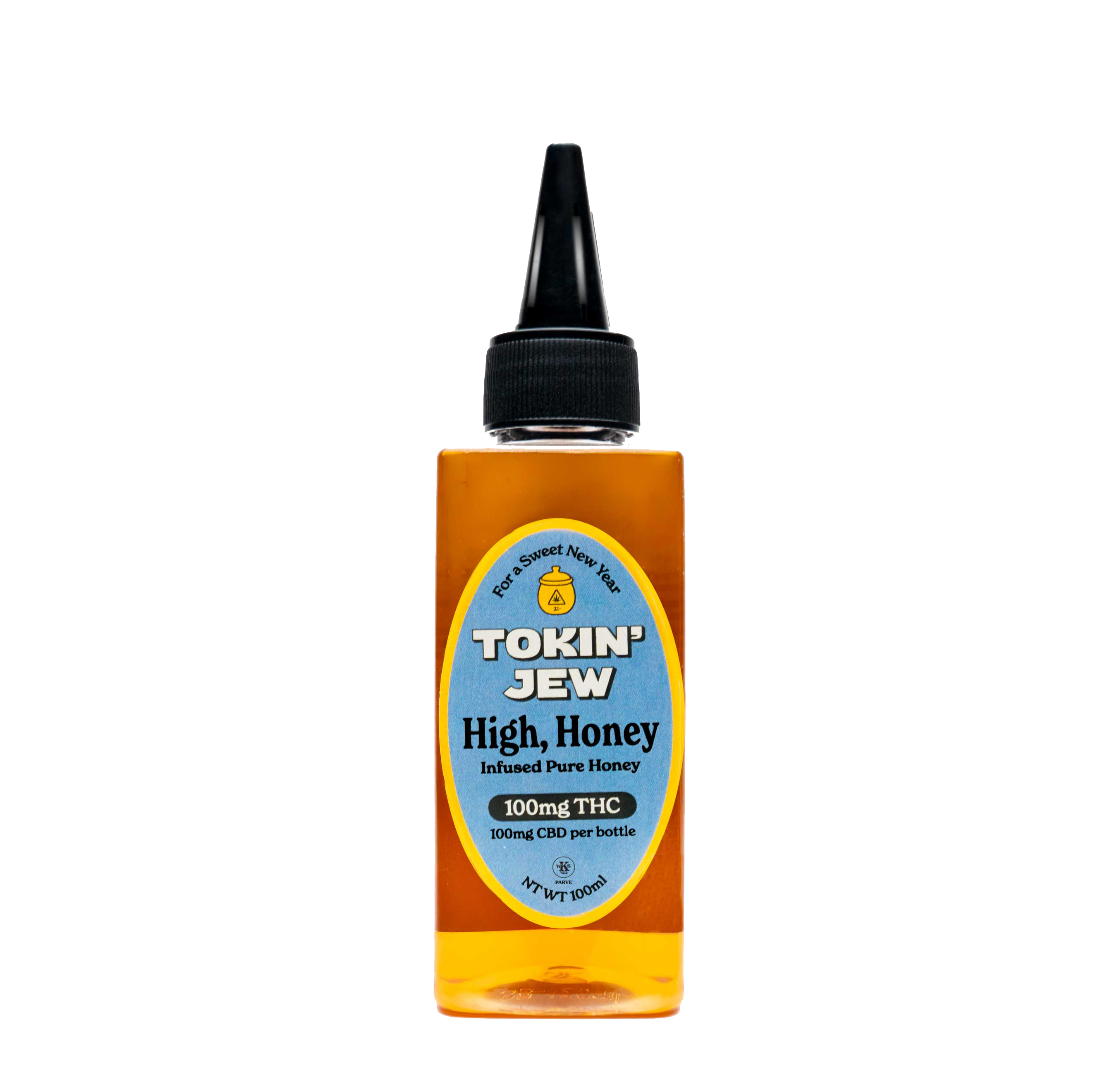 Bottle of Tokin' Jew High Honey low dose on a white background