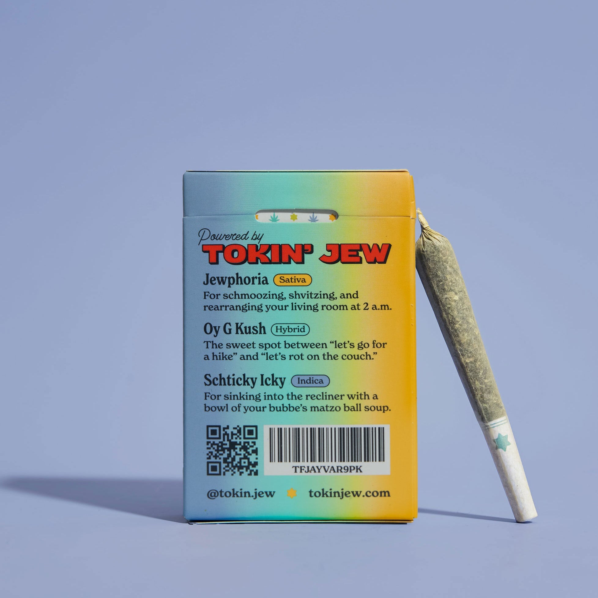 Tokin Jays variety pack of with a joint on a light purple background