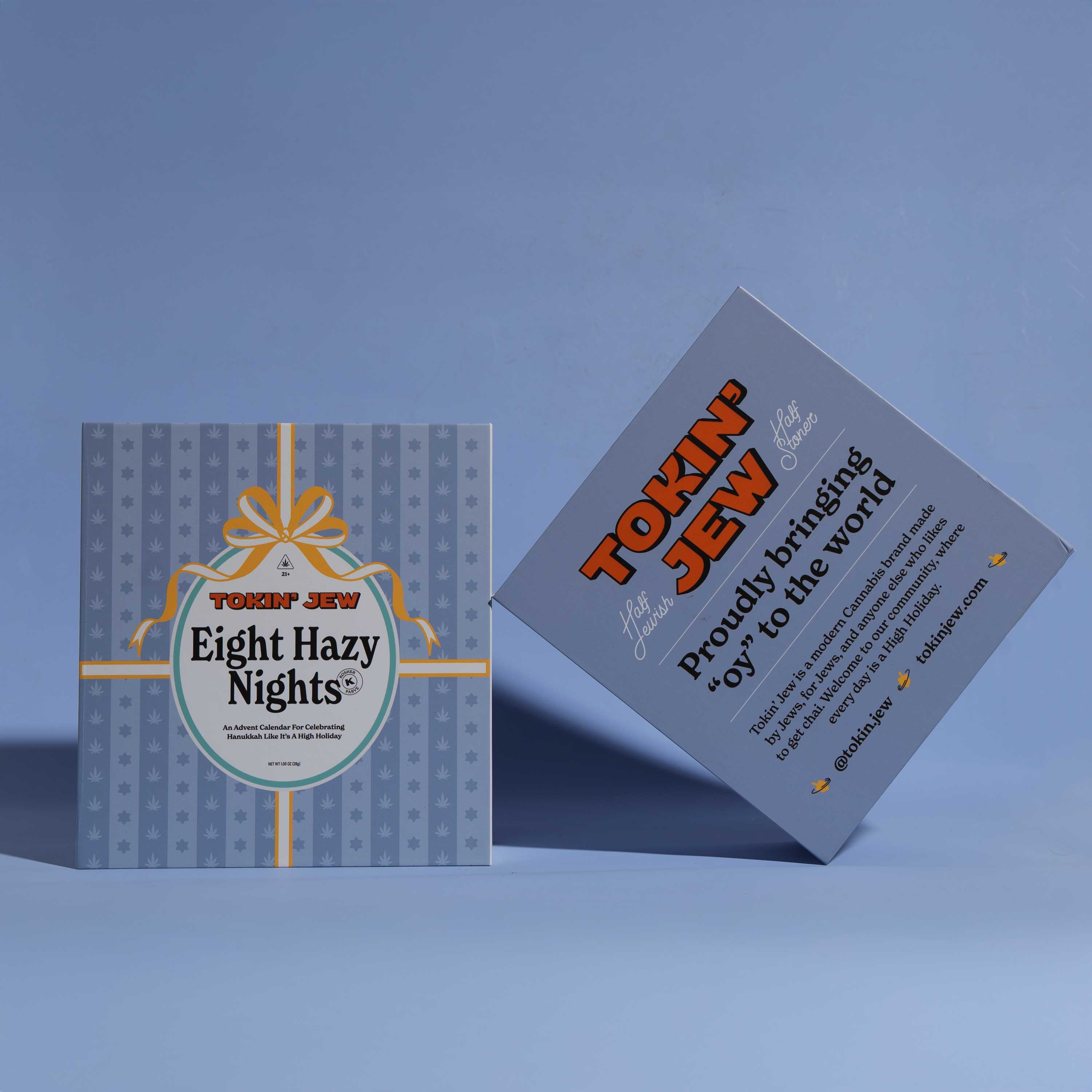 Tokin Jew advent calendar on a blue background