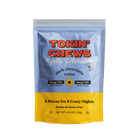 Packaging of Tokin' Chews dark chocolate coins with blue and yellow design.