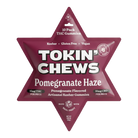 Star-shaped package of Tokin' Chews THC Gummies with pomegranate haze flavor on a white background.