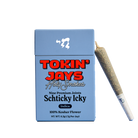 Blue packaging of 'Tokin' Jays Holy Smokes' with a joint on a white background