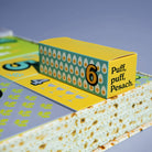 Yellow box with 'Puff, puff, Pesach' text on a blue background.