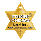 Star-shaped package of Tokin' Chews THC gummies with yellow and white design.