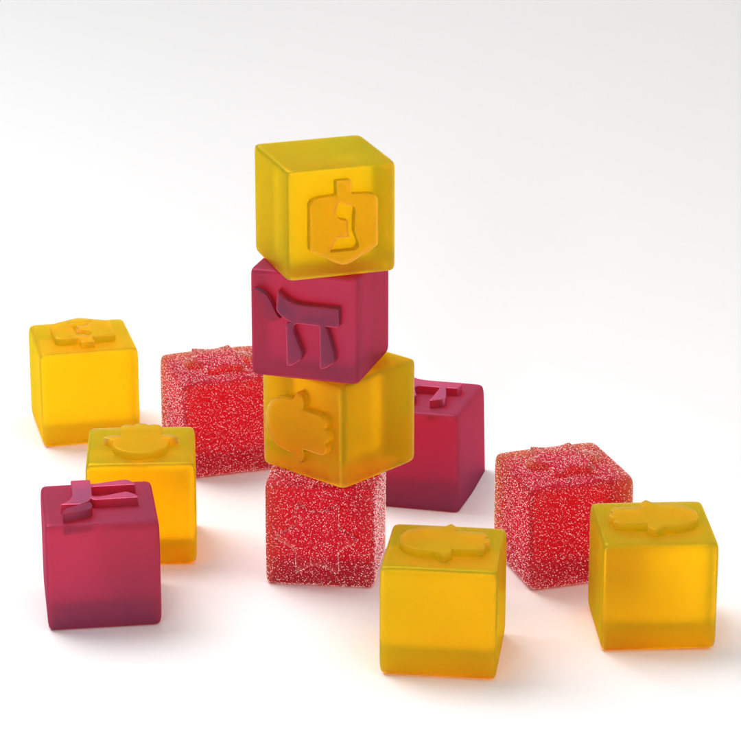 assortment of tokin chew gummies on white background
